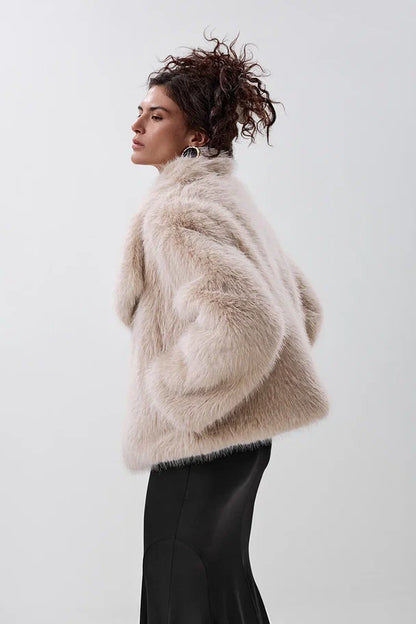 Cropped faux fur coat with a notched collar