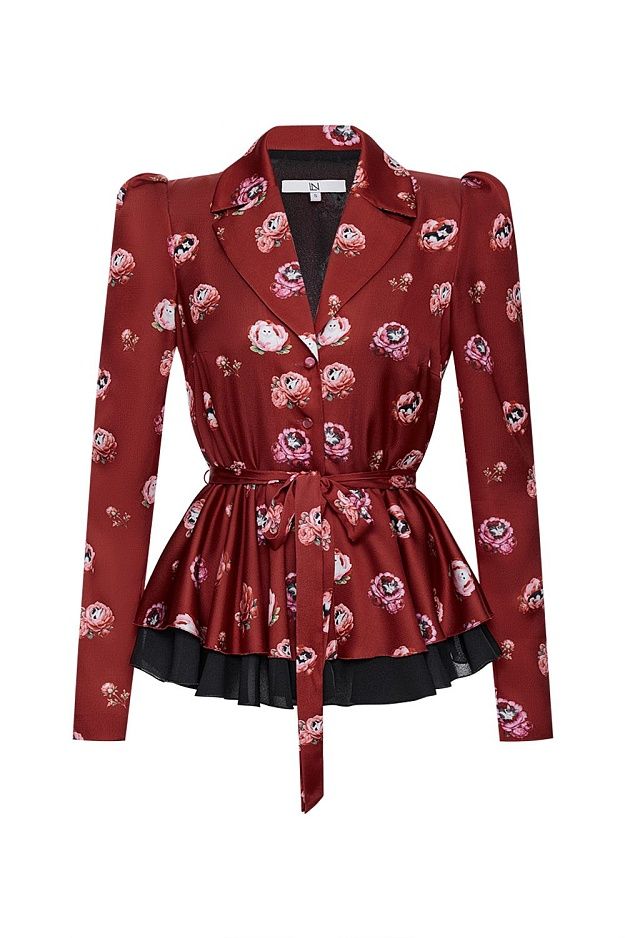 Blouse with Textured Tweed-Effect Print
