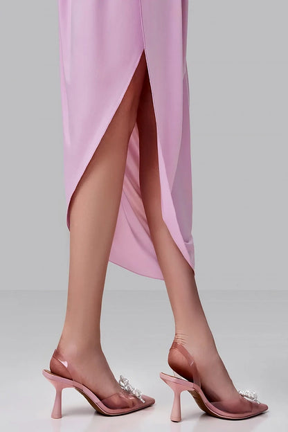 Asymmetric Halter Midi Dress with Scarf