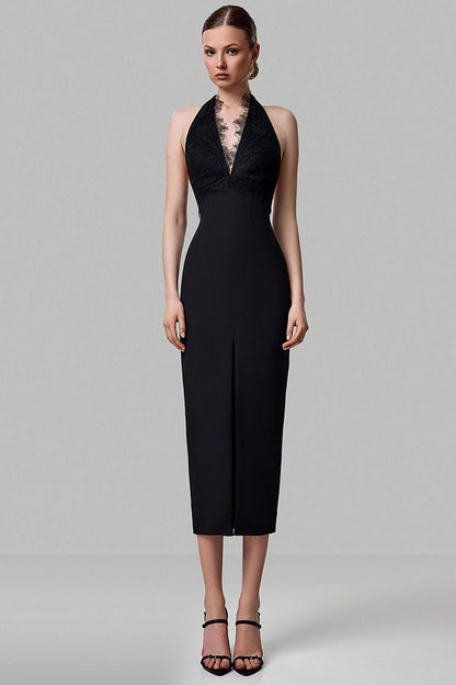 Midi dress with a lace bodice
