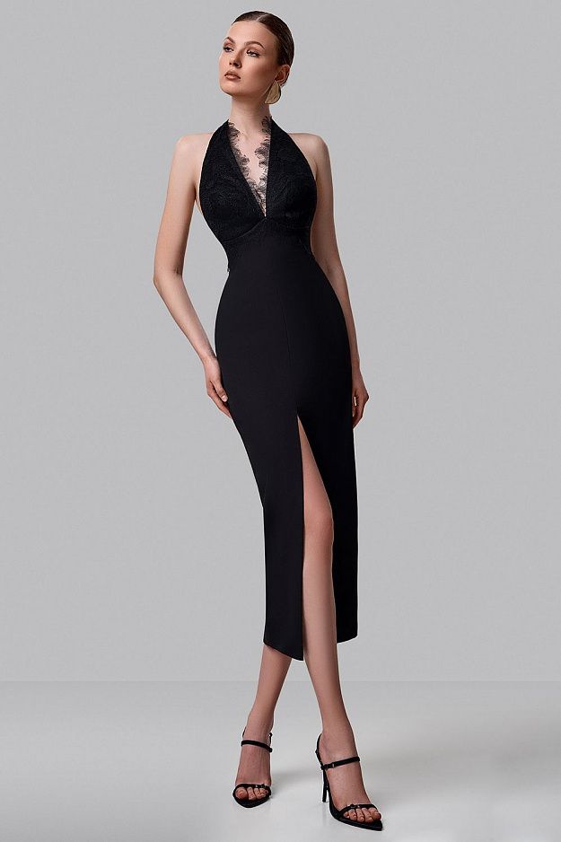 Midi dress with a lace bodice