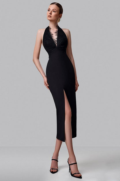 Midi dress with a lace bodice