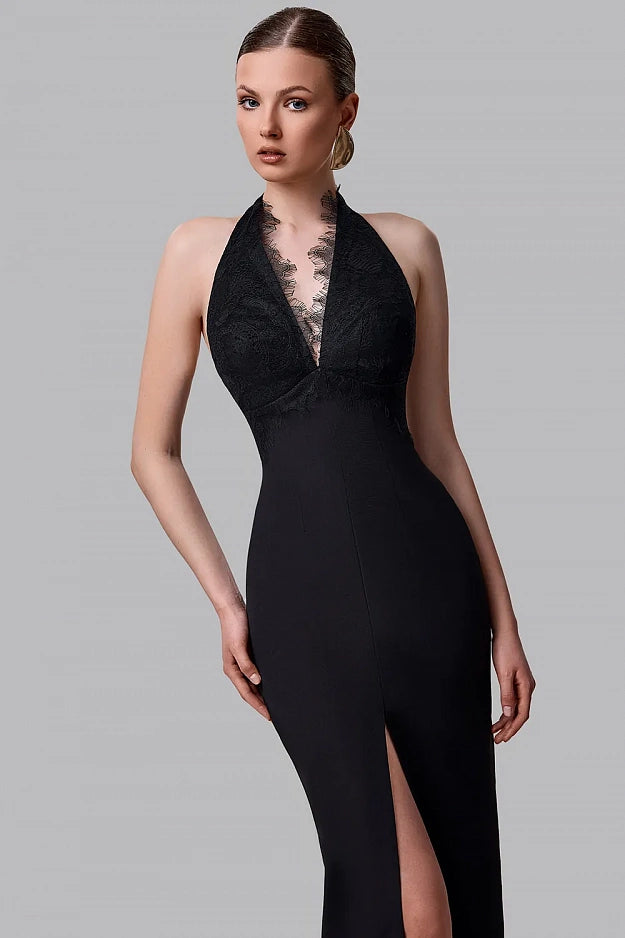 Midi dress with a lace bodice