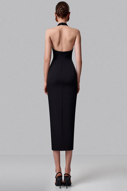 Midi dress with a lace bodice