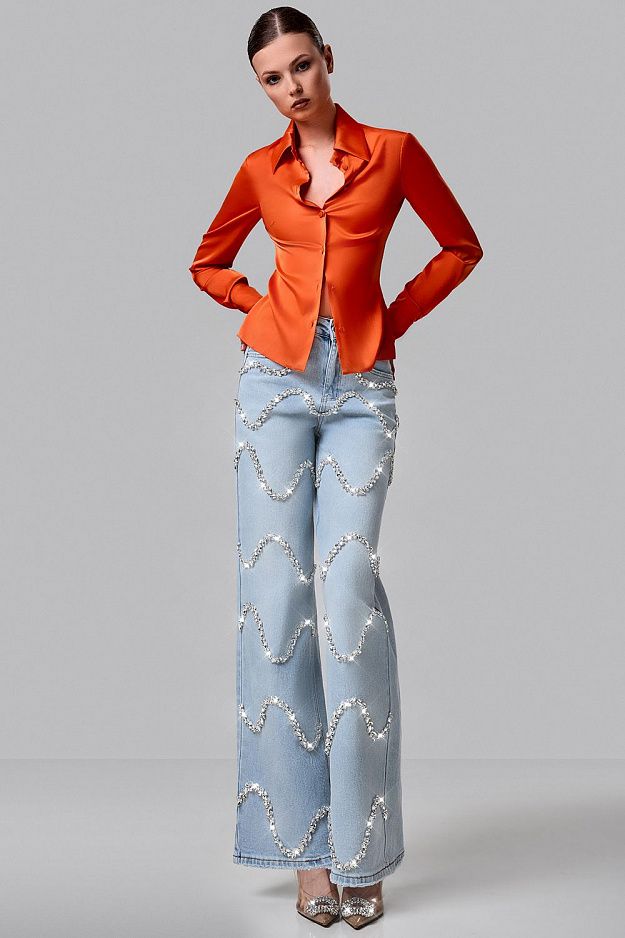 Fitted Satin Shirt with Button Front