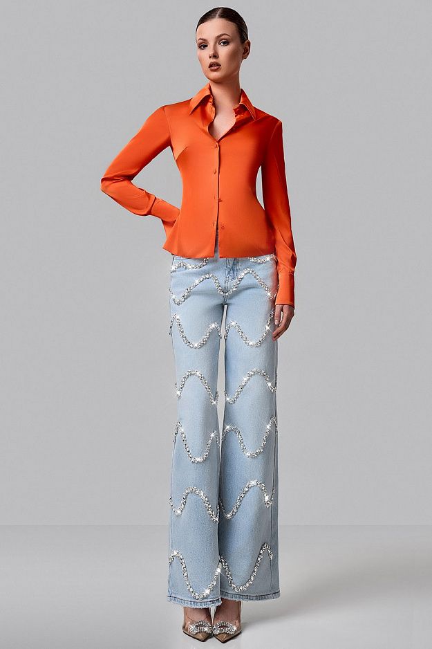 Fitted Satin Shirt with Button Front
