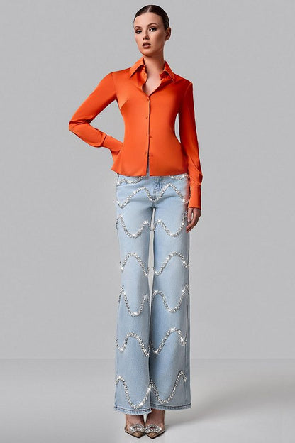 Fitted Satin Shirt with Button Front