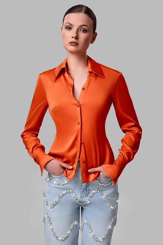 Fitted Satin Shirt with Button Front