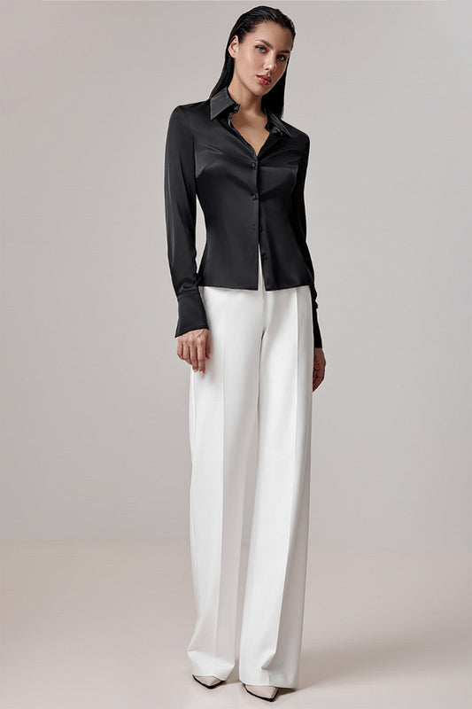 Fitted Satin Shirt with Button Front