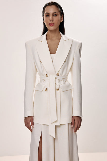 Linen Blazer with Defined Waist