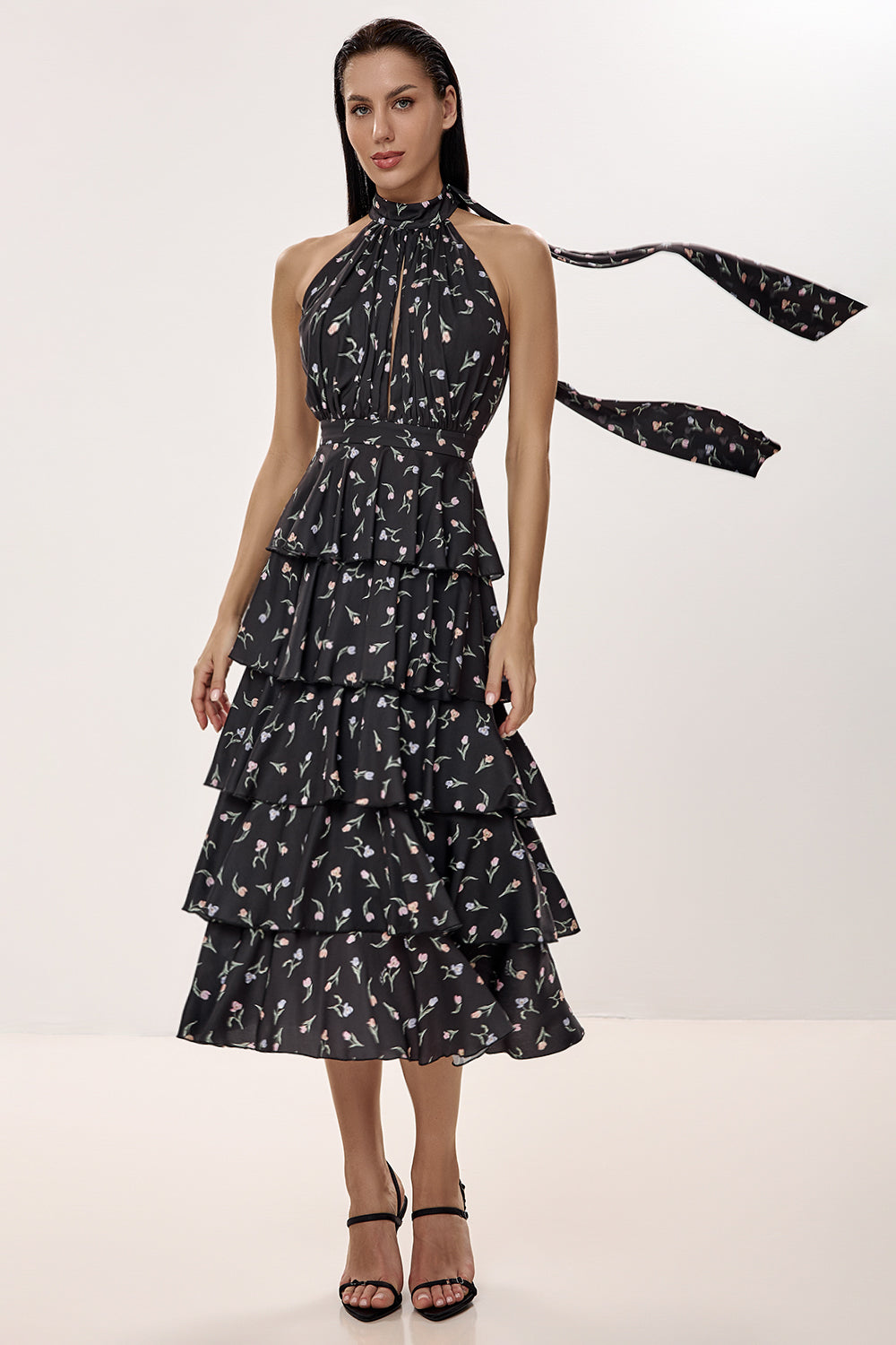 Tiered Halter Midi Dress