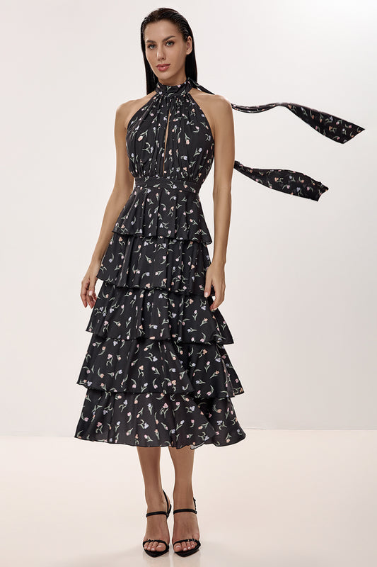 Tiered Halter Midi Dress