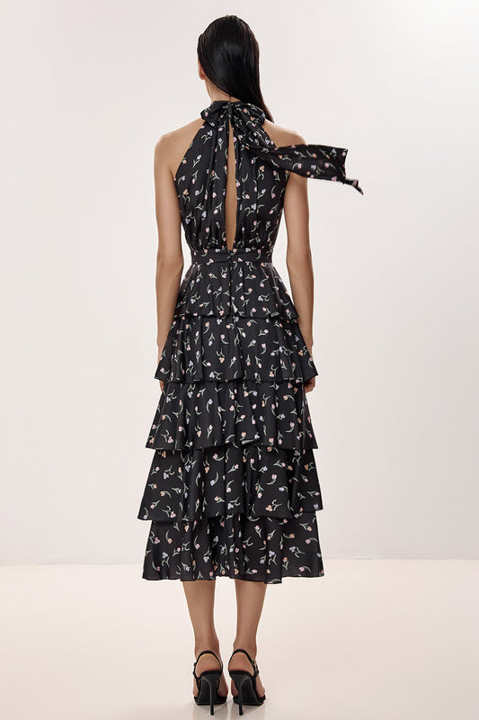 Tiered Halter Midi Dress