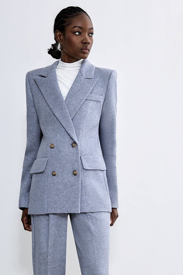 Double-Breasted Knit Blazer