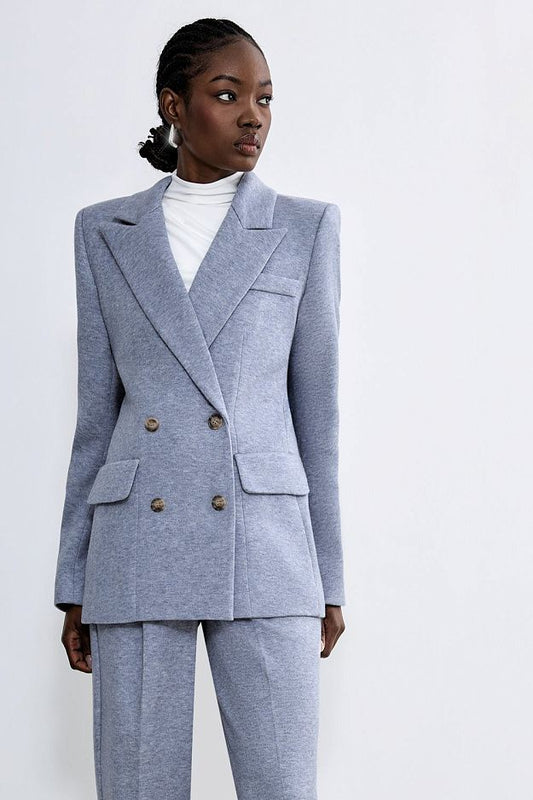 Double-Breasted Knit Blazer
