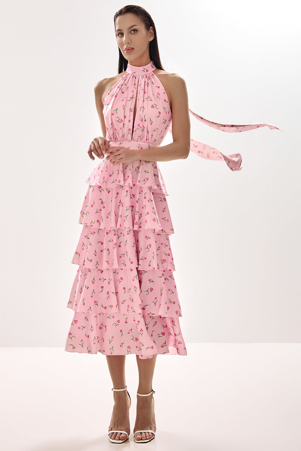 Tiered Halter Midi Dress