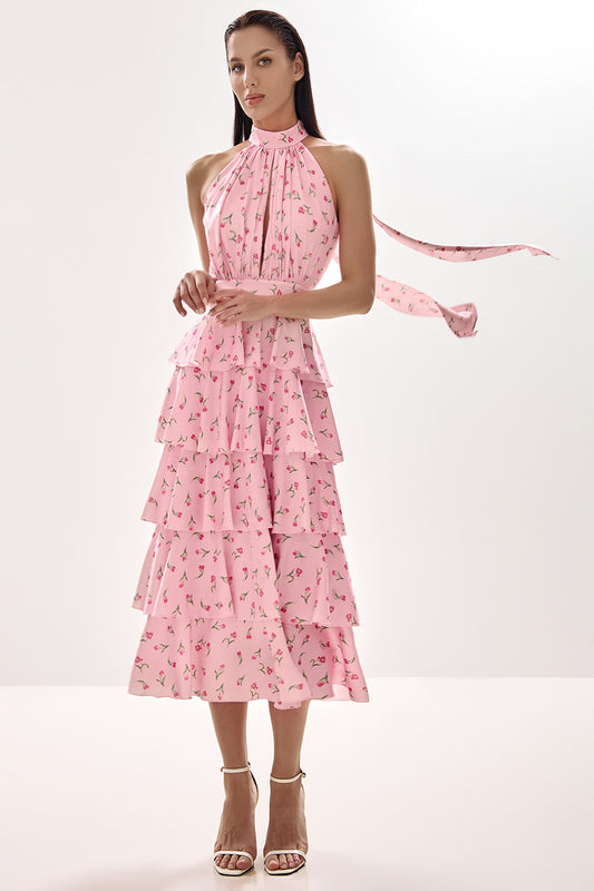 Tiered Halter Midi Dress