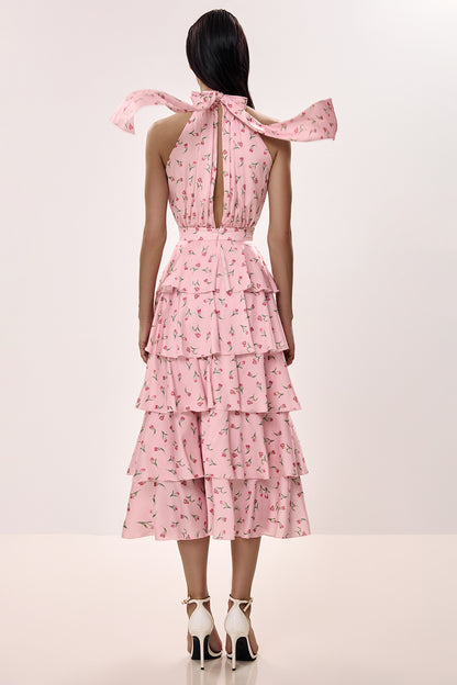 Tiered Halter Midi Dress
