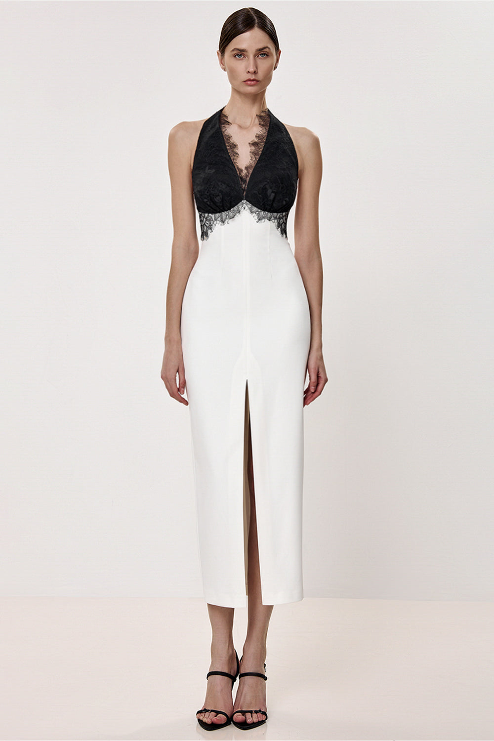 Midi dress with a lace bodice