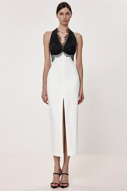 Midi dress with a lace bodice
