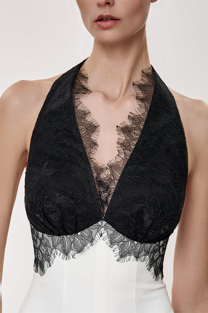 Midi dress with a lace bodice