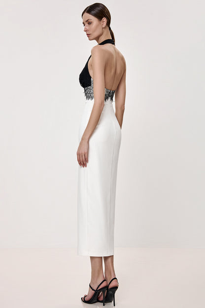 Midi dress with a lace bodice