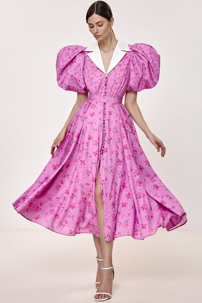 Midi Dress with a Satin Collar
