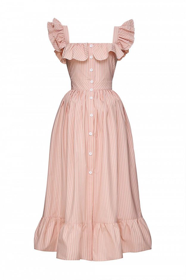 Midi Dress with Ruffle Sleeves and Fitted Waist