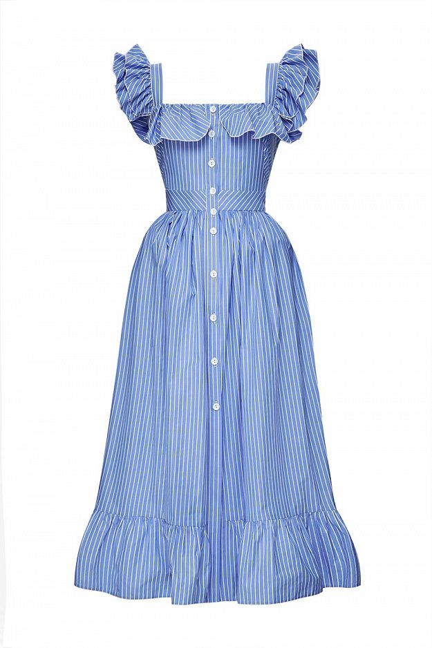 Midi Dress with Ruffle Sleeves and Fitted Waist