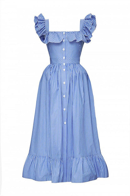 Midi Dress with Ruffle Sleeves and Fitted Waist
