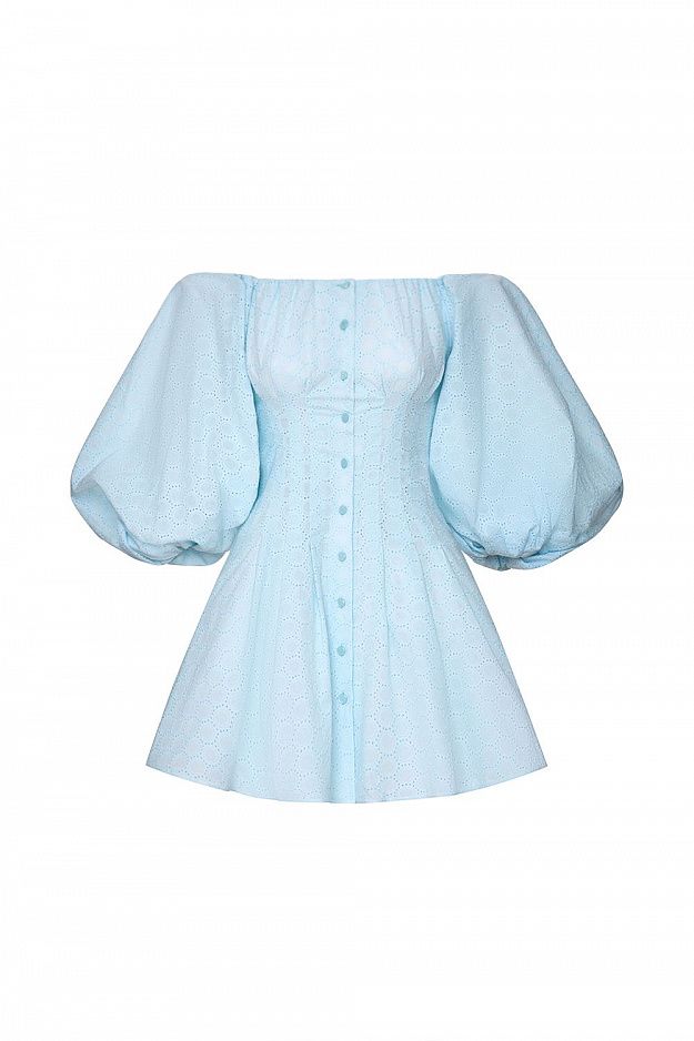 Cotton Mini Dress with Puff Sleeves