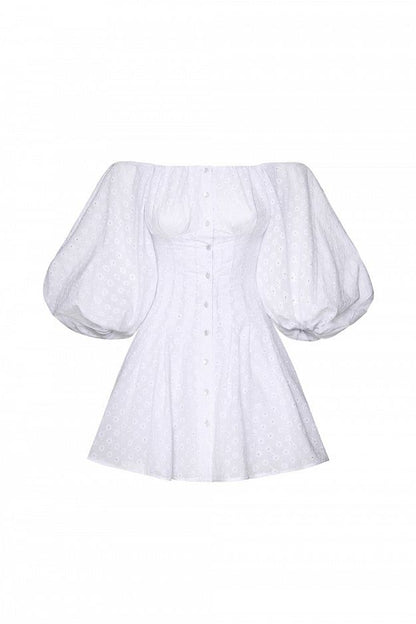 Cotton Mini Dress with Puff Sleeves