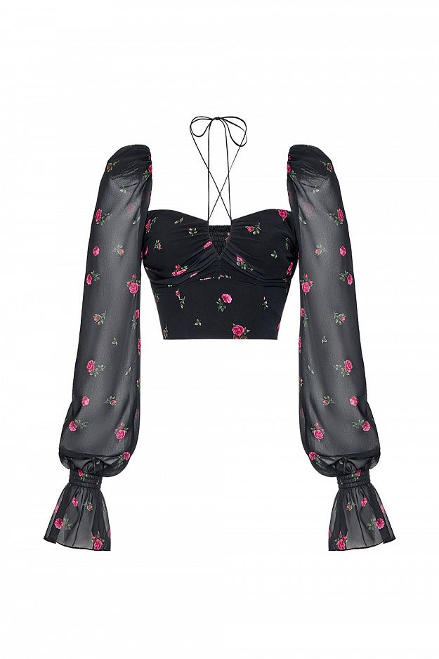 Floral Print Top with Puff Sleeves