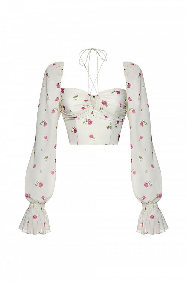 Floral Print Top with Puff Sleeves