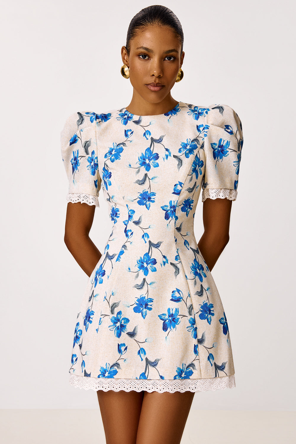 Linen Mini Dress with a Heart-shaped Neckline