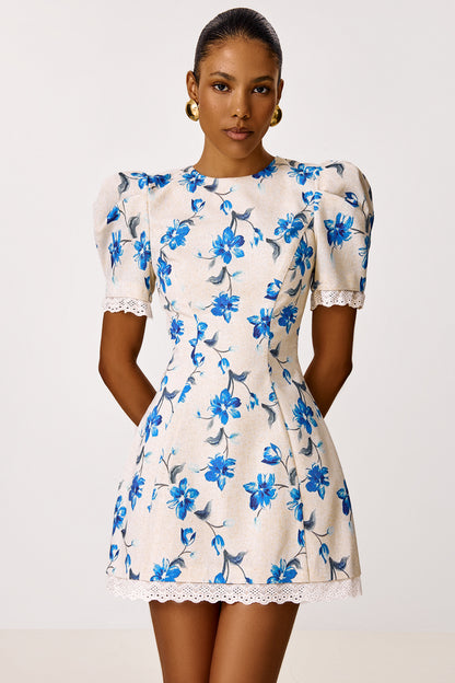 Linen Mini Dress with a Heart-shaped Neckline