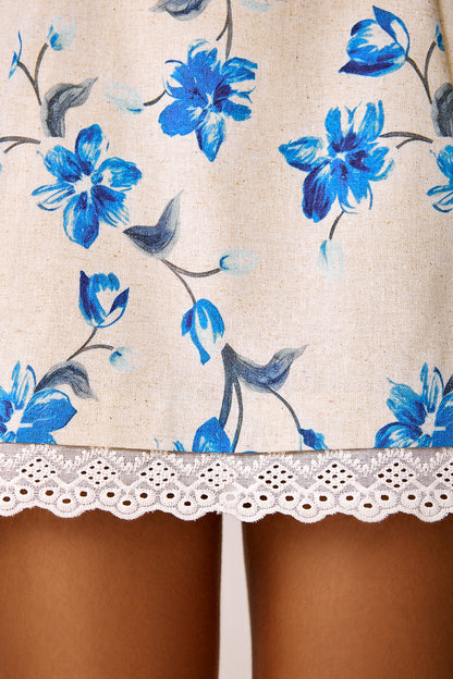 Linen Mini Dress with a Heart-shaped Neckline