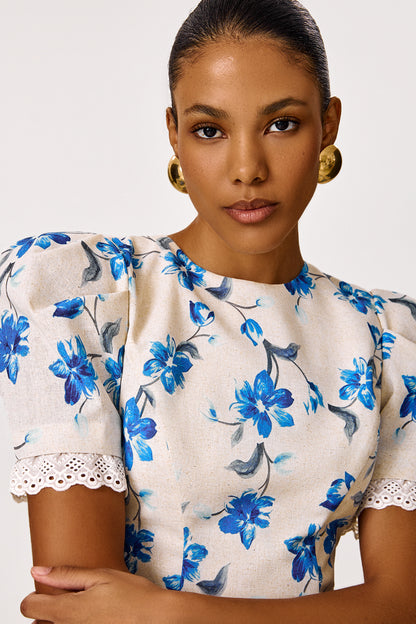Linen Mini Dress with a Heart-shaped Neckline