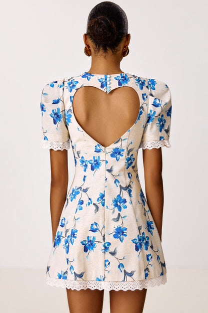 Linen Mini Dress with a Heart-shaped Neckline