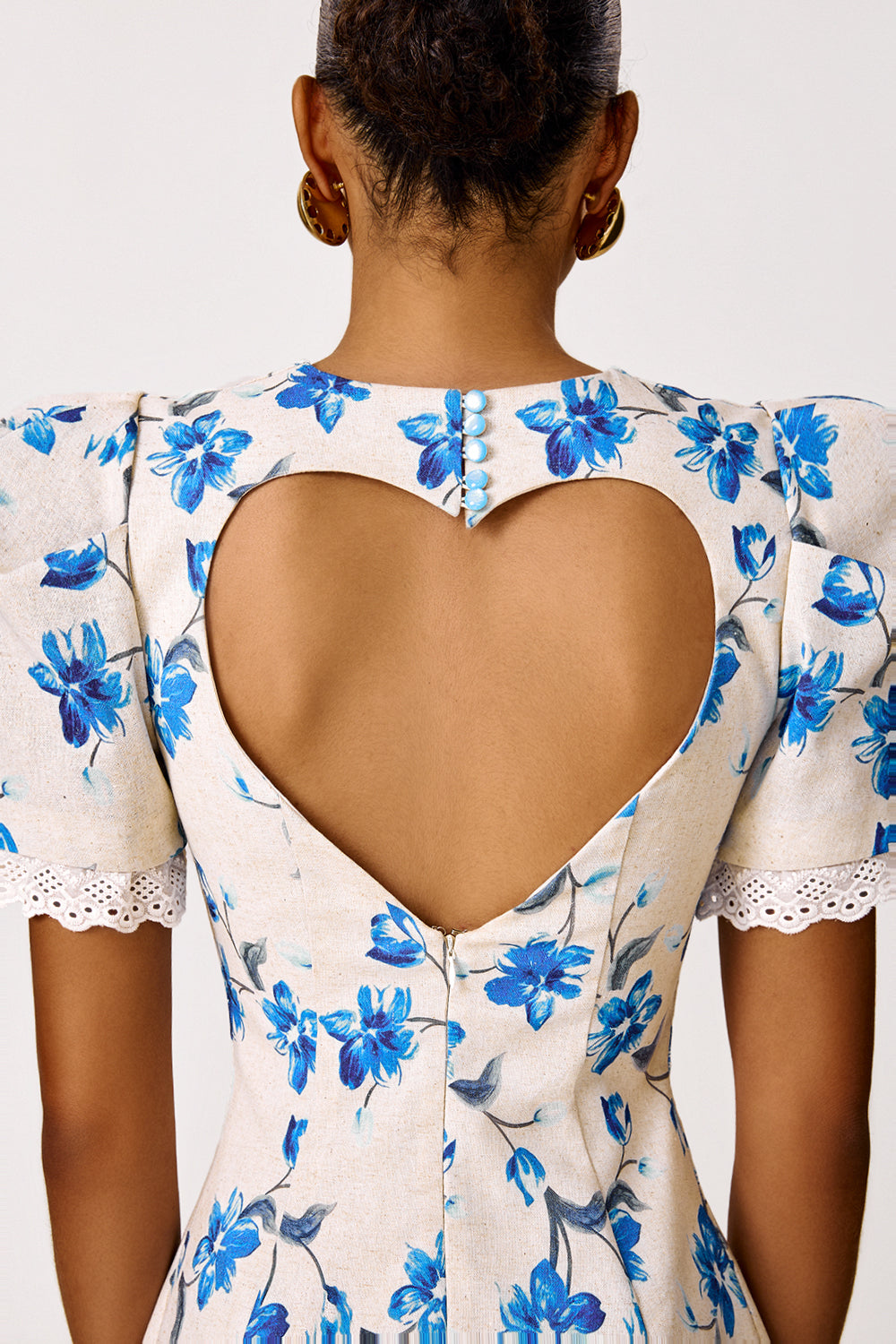 Linen Mini Dress with a Heart-shaped Neckline