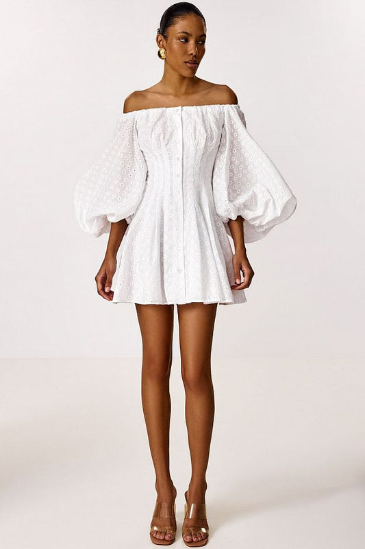 Cotton Mini Dress with Puff Sleeves