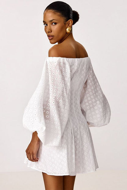 Cotton Mini Dress with Puff Sleeves
