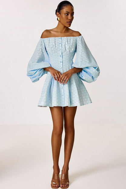Cotton Mini Dress with Puff Sleeves