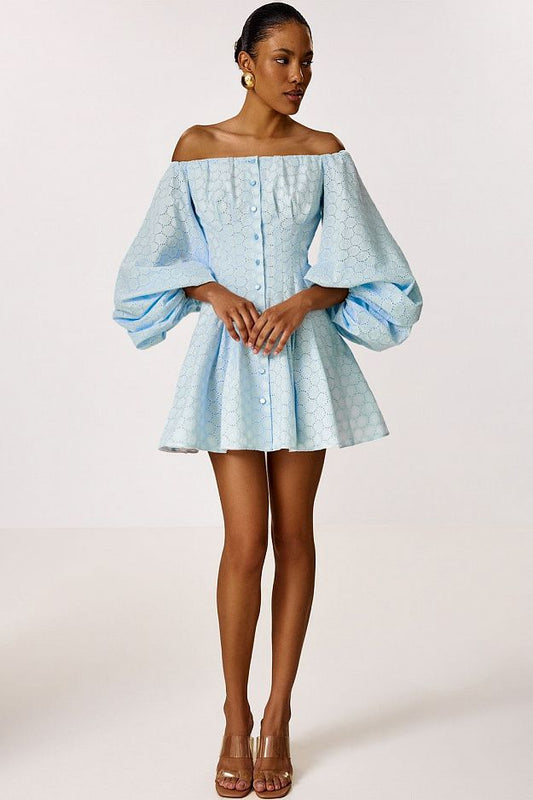Cotton Mini Dress with Puff Sleeves