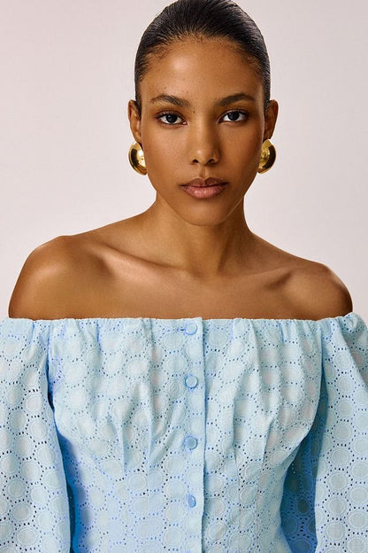 Cotton Mini Dress with Puff Sleeves