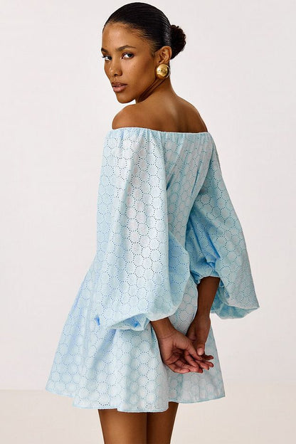 Cotton Mini Dress with Puff Sleeves