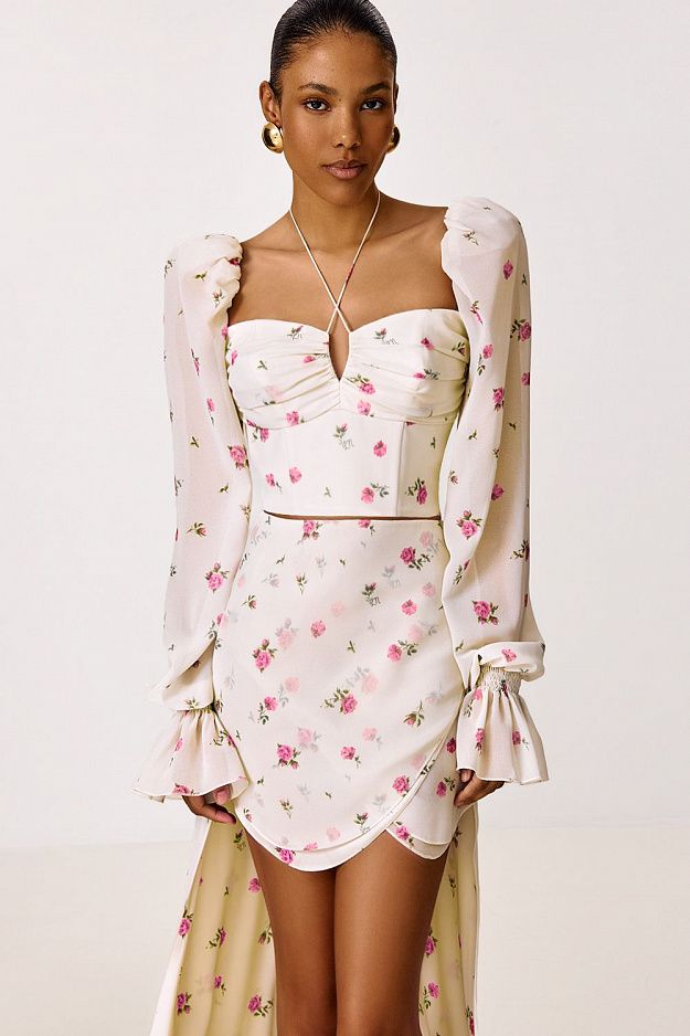 Floral Print Top with Puff Sleeves