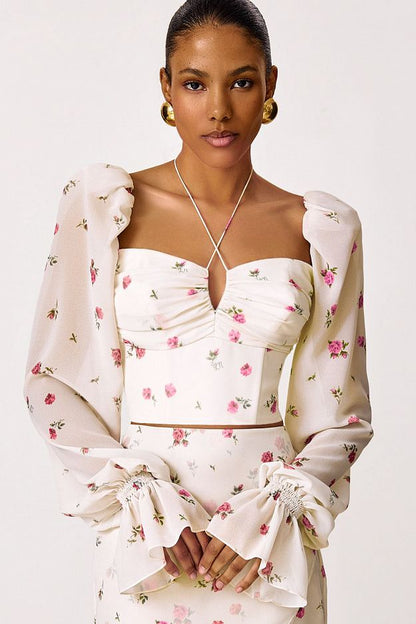 Floral Print Top with Puff Sleeves
