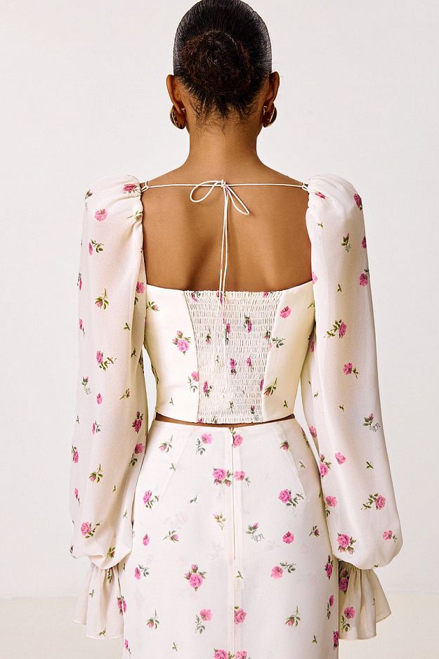 Floral Print Top with Puff Sleeves