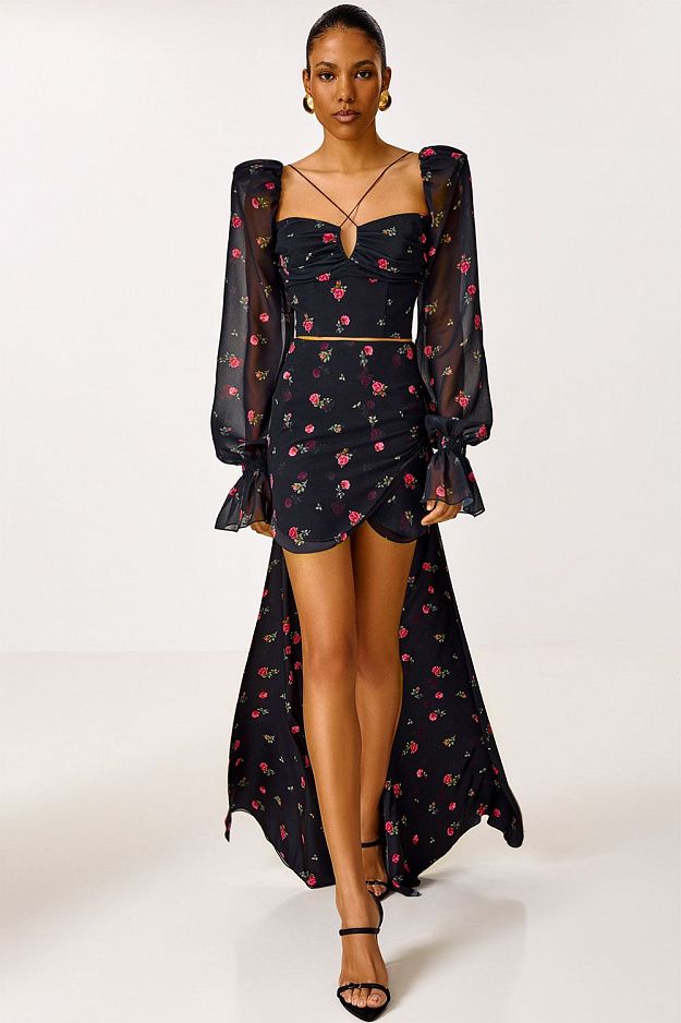Mini Skirt with Flowing Train